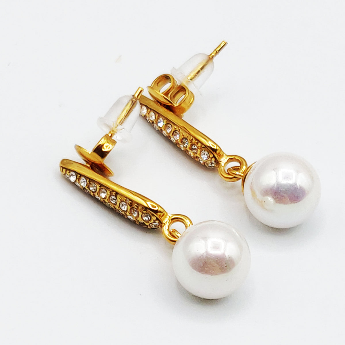 Boucles d'oreilles Goutte Cristaux et Perle d'imitation Blanche Luxe