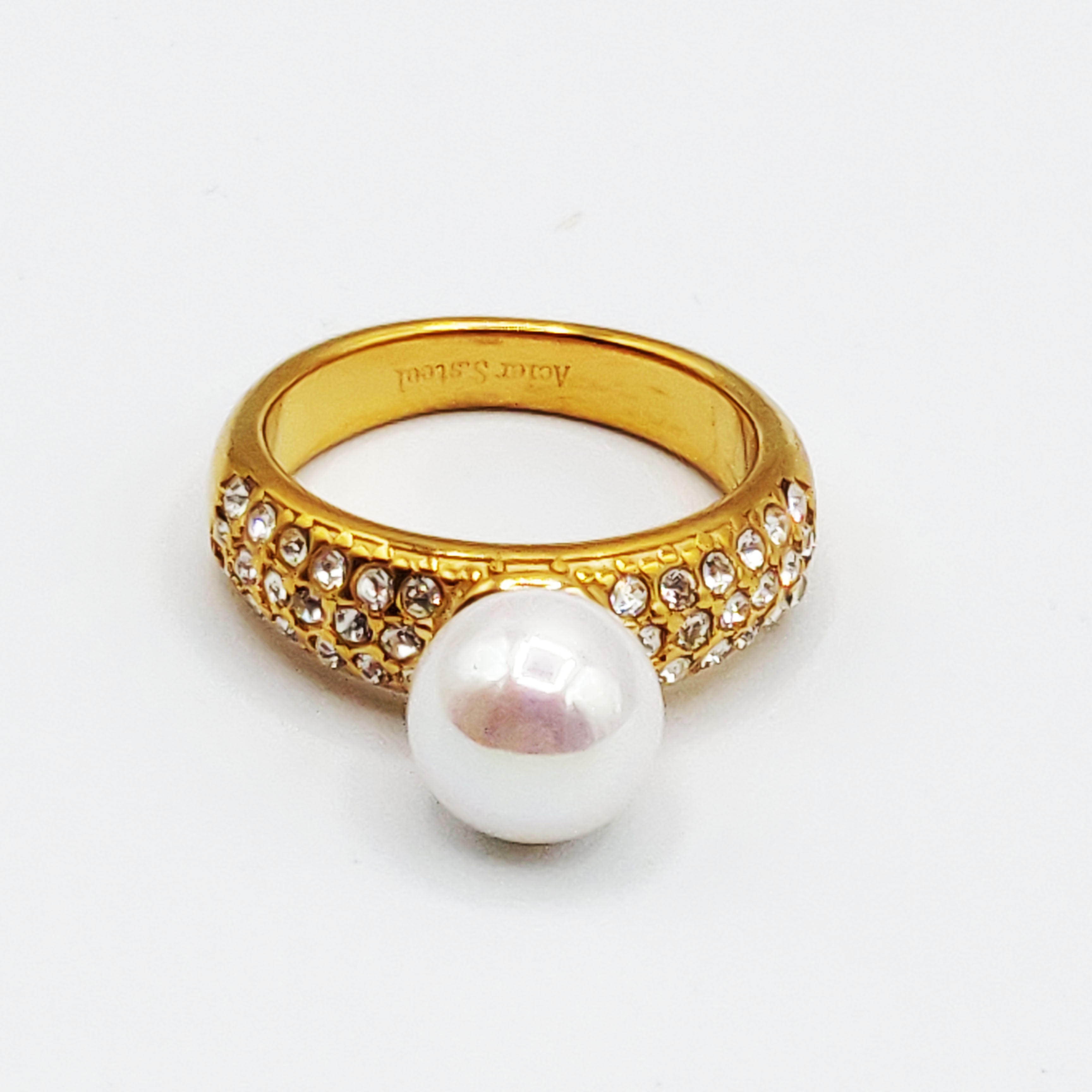 Bague Goutte Cristaux et Perle d'imitation Blanche Luxe
