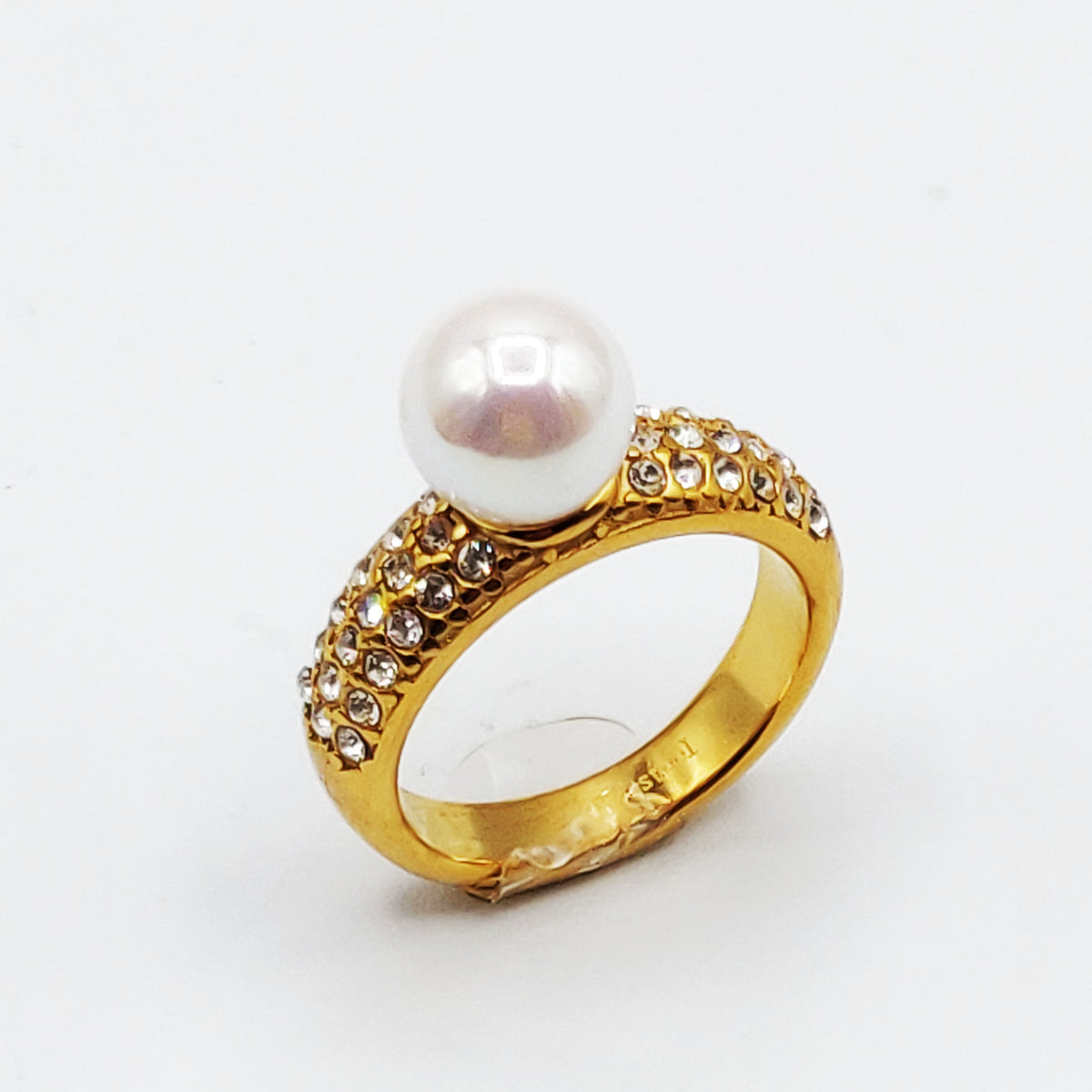 Bague Goutte Cristaux et Perle d'imitation Blanche Luxe