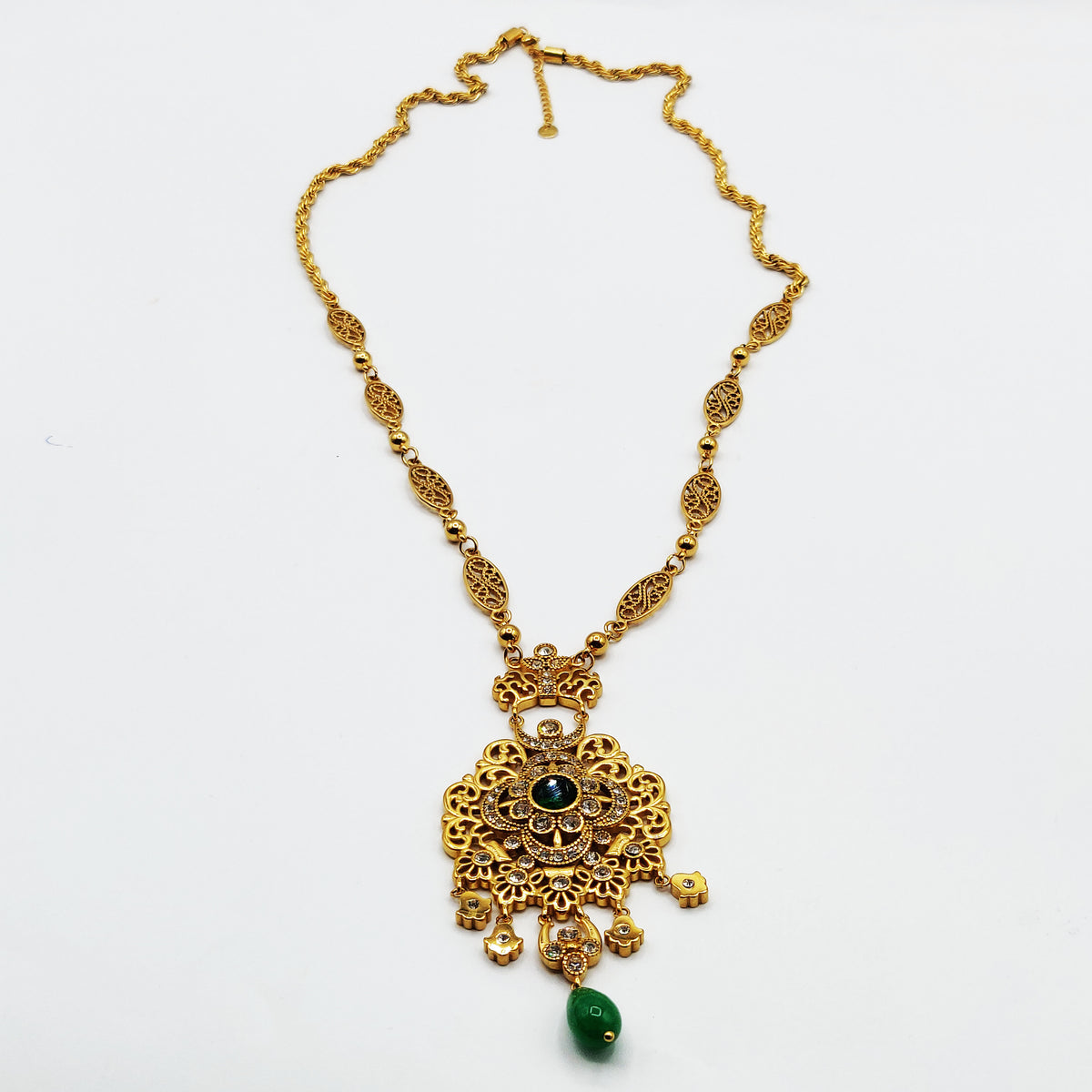 Collier / Sautoir Rosace Royale Cristal Vert Luxe