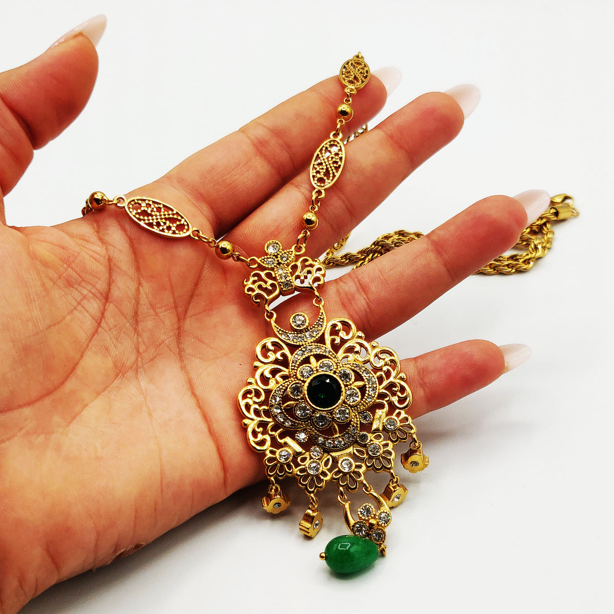 Collier / Sautoir Rosace Royale Cristal Vert Luxe