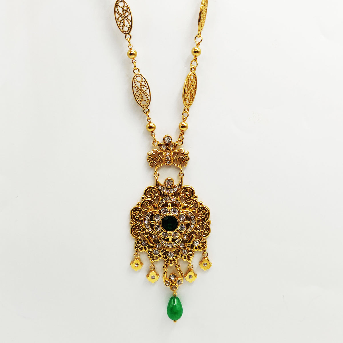 Collier / Sautoir Rosace Royale Cristal Vert Luxe