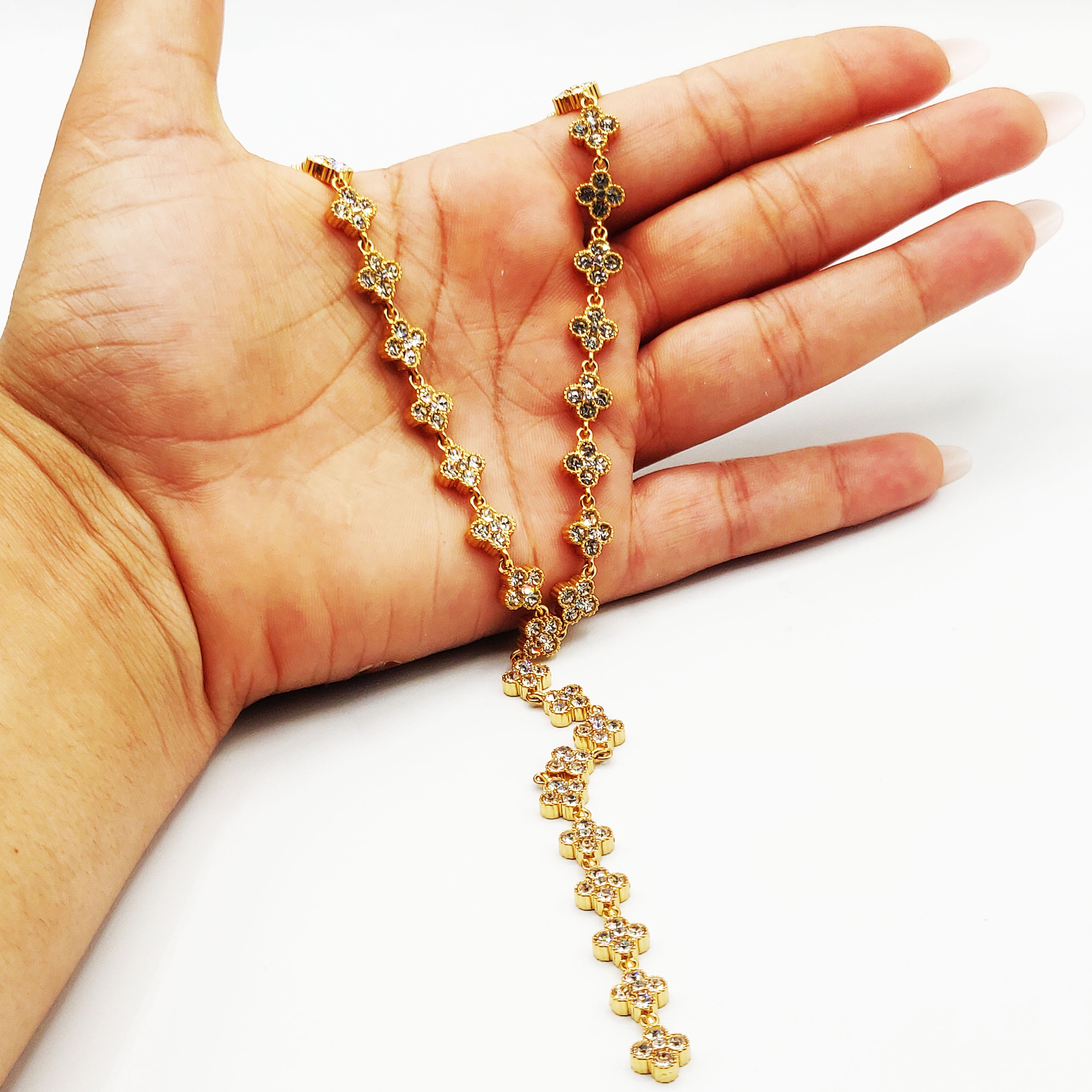 Collier Multi Trèfles 4 Cristaux Luxe Descendant