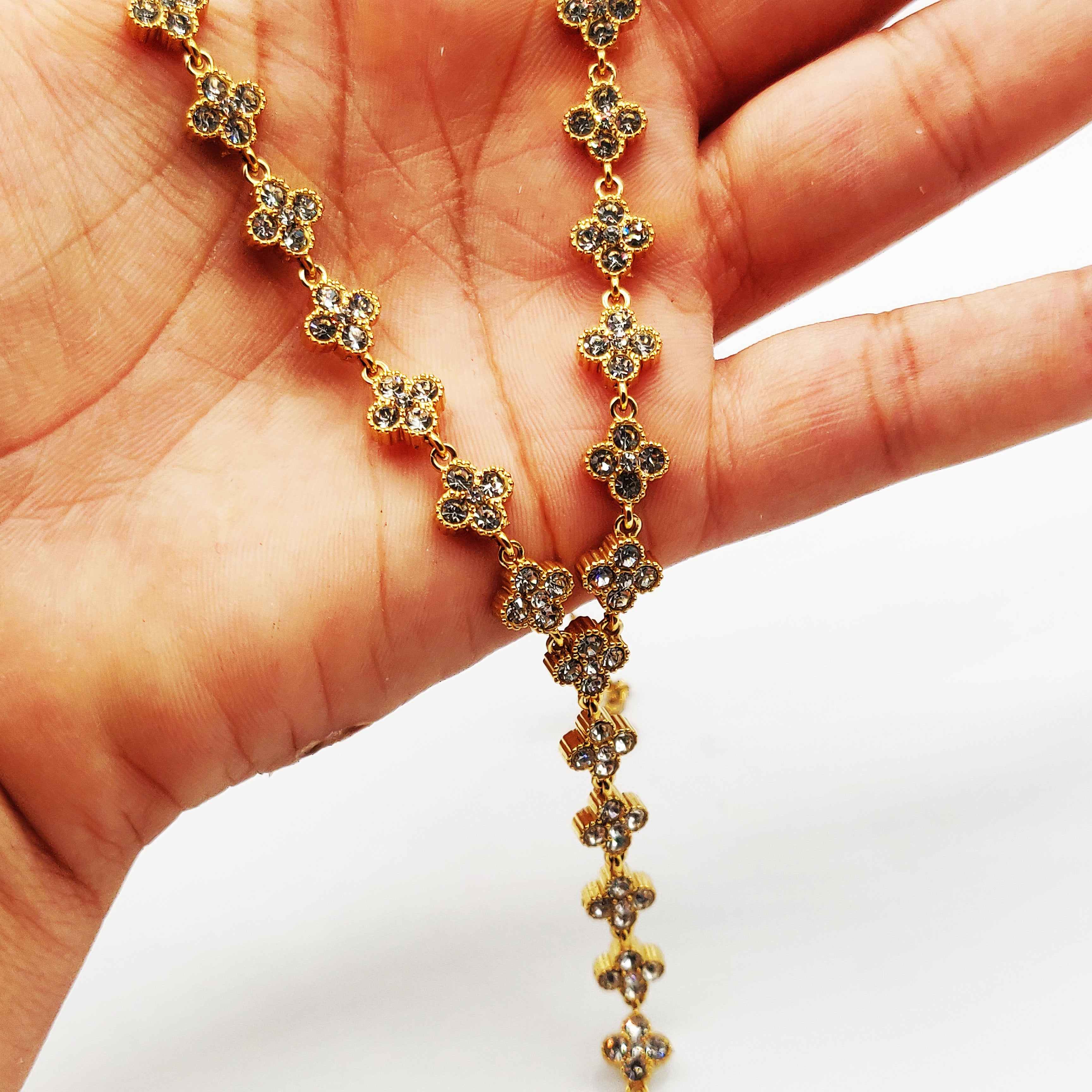 Collier Multi Trèfles 4 Cristaux Luxe Descendant