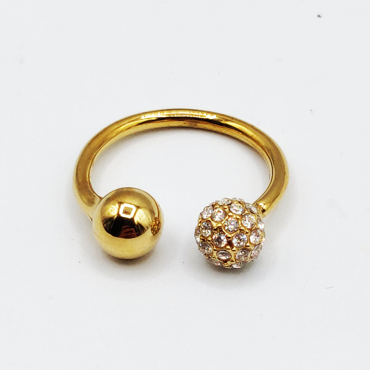 Bague Double Boules Dorée et Cristaux Luxe