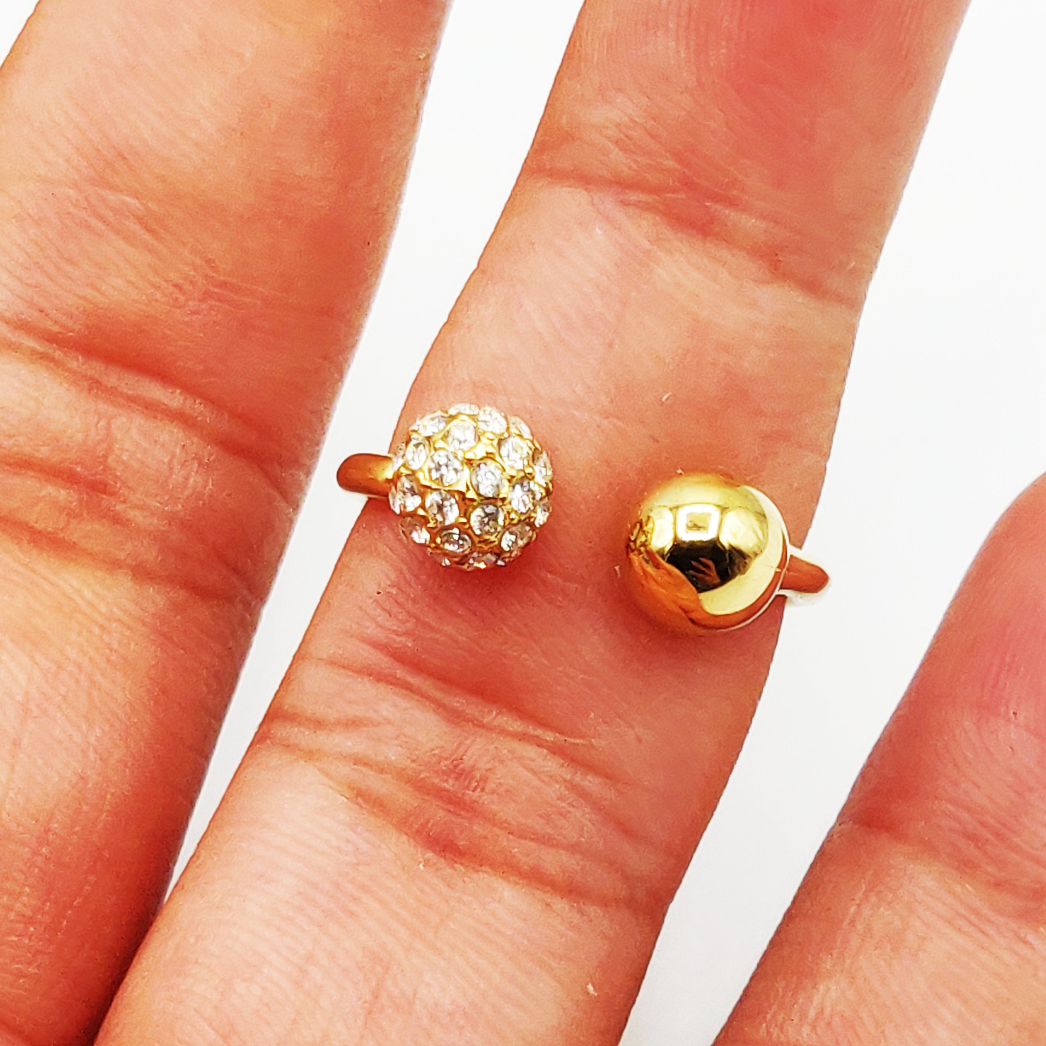 Bague Double Boules Dorée et Cristaux Luxe