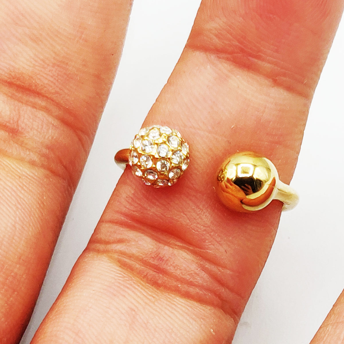 Bague Double Boules Dorée et Cristaux Luxe