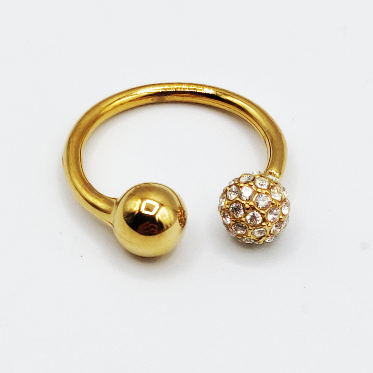 Bague Double Boules Dorée et Cristaux Luxe