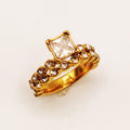Bague Double Lignes Cristaux Ronds et Grand Cristal Carré Luxe
