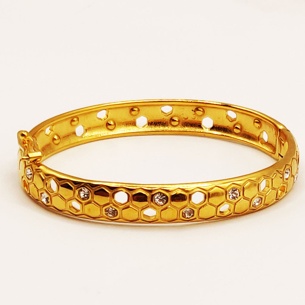 Bracelet Rigide Double Lignes Hexagones Dorés et Cristaux Luxe