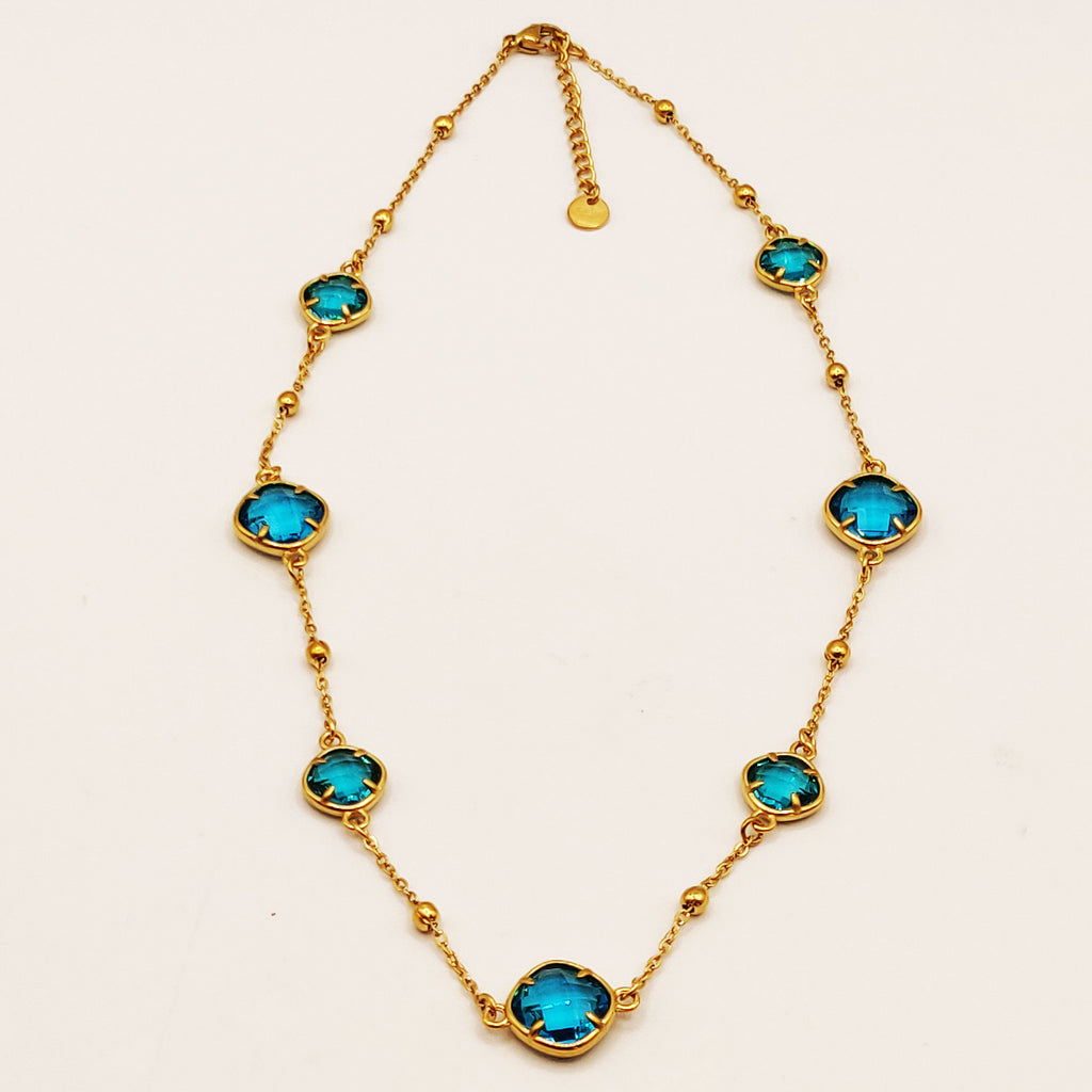 Collier Multi Cristaux Losanges Bleus Luxe