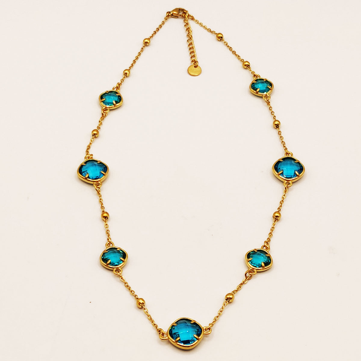 Collier Multi Cristaux Losanges Bleus Luxe