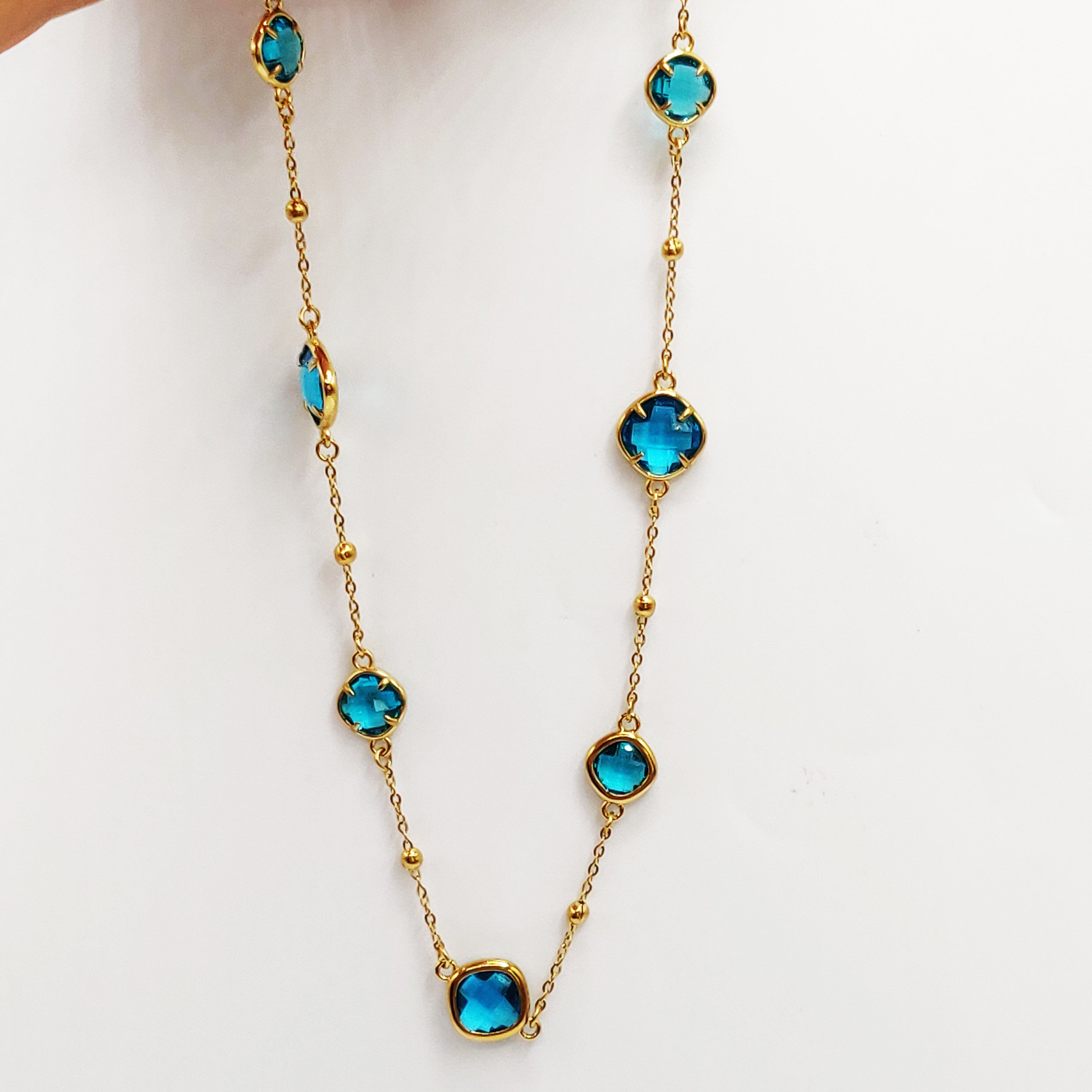 Collier Multi Cristaux Losanges Bleus Luxe