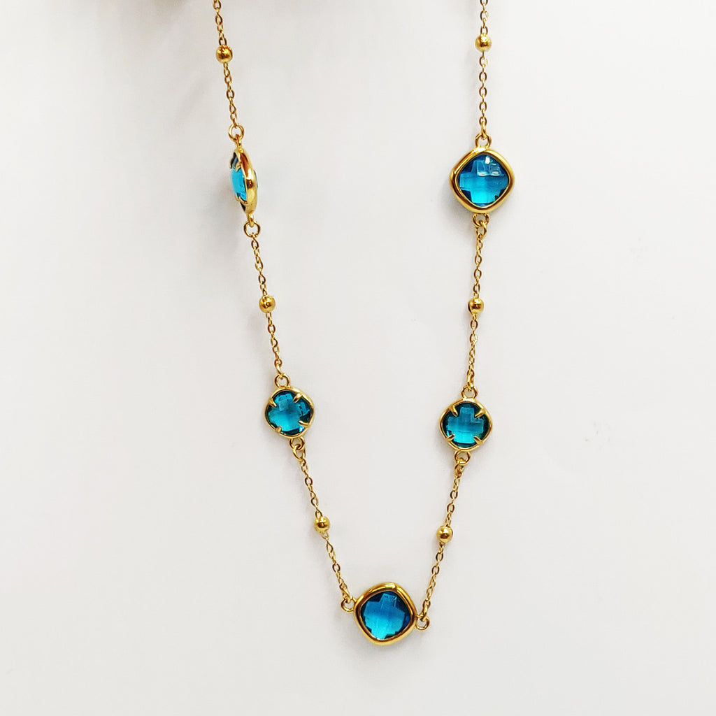 Collier Multi Cristaux Losanges Bleus Luxe