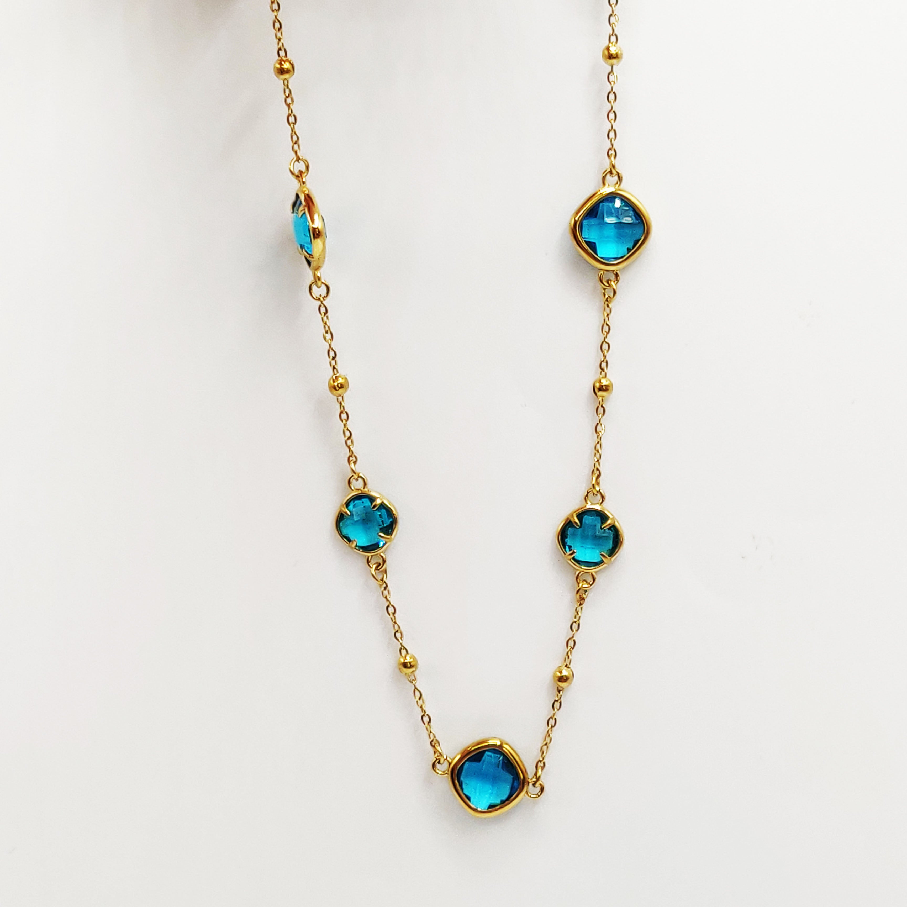 Collier Multi Cristaux Losanges Bleus Luxe