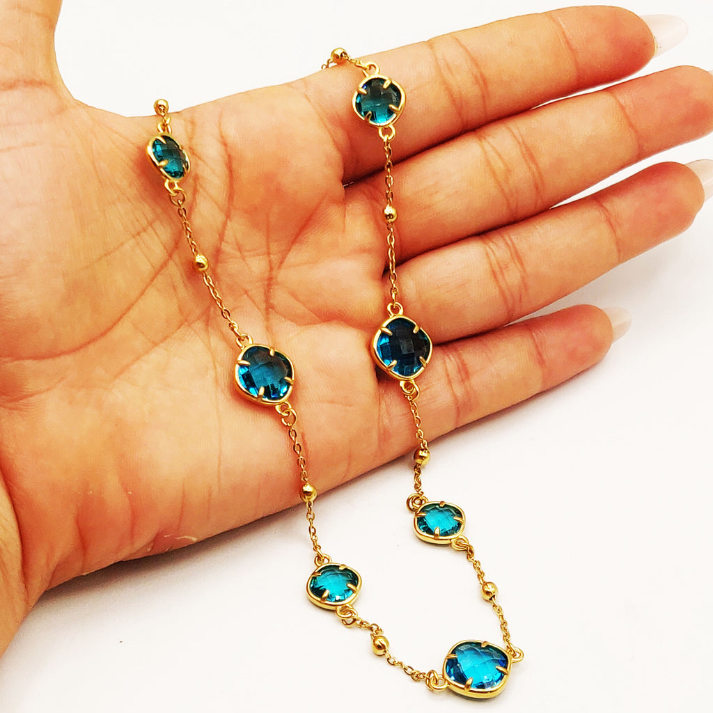 Collier Multi Cristaux Losanges Bleus Luxe