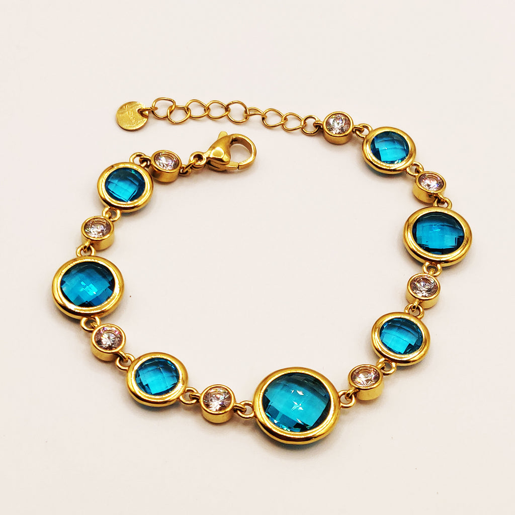 Bracelet Multi Cristaux Ronds Bleus Luxe