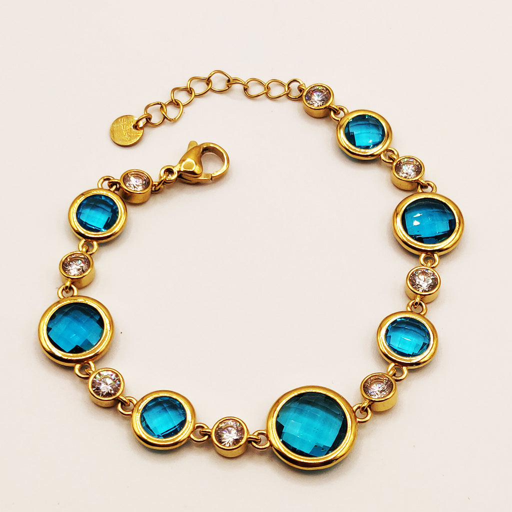 Bracelet Multi Cristaux Ronds Bleus Luxe