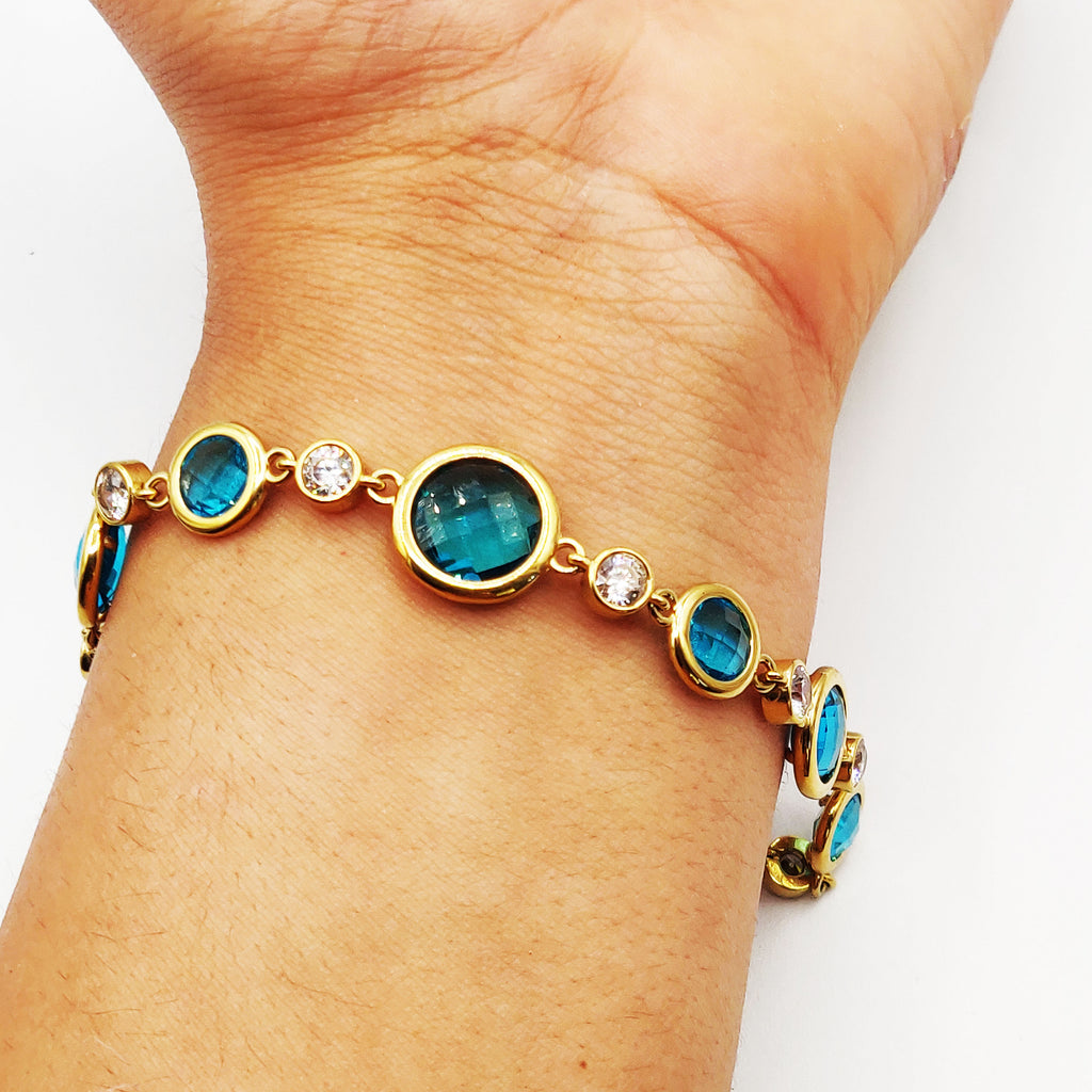 Bracelet Multi Cristaux Ronds Bleus Luxe
