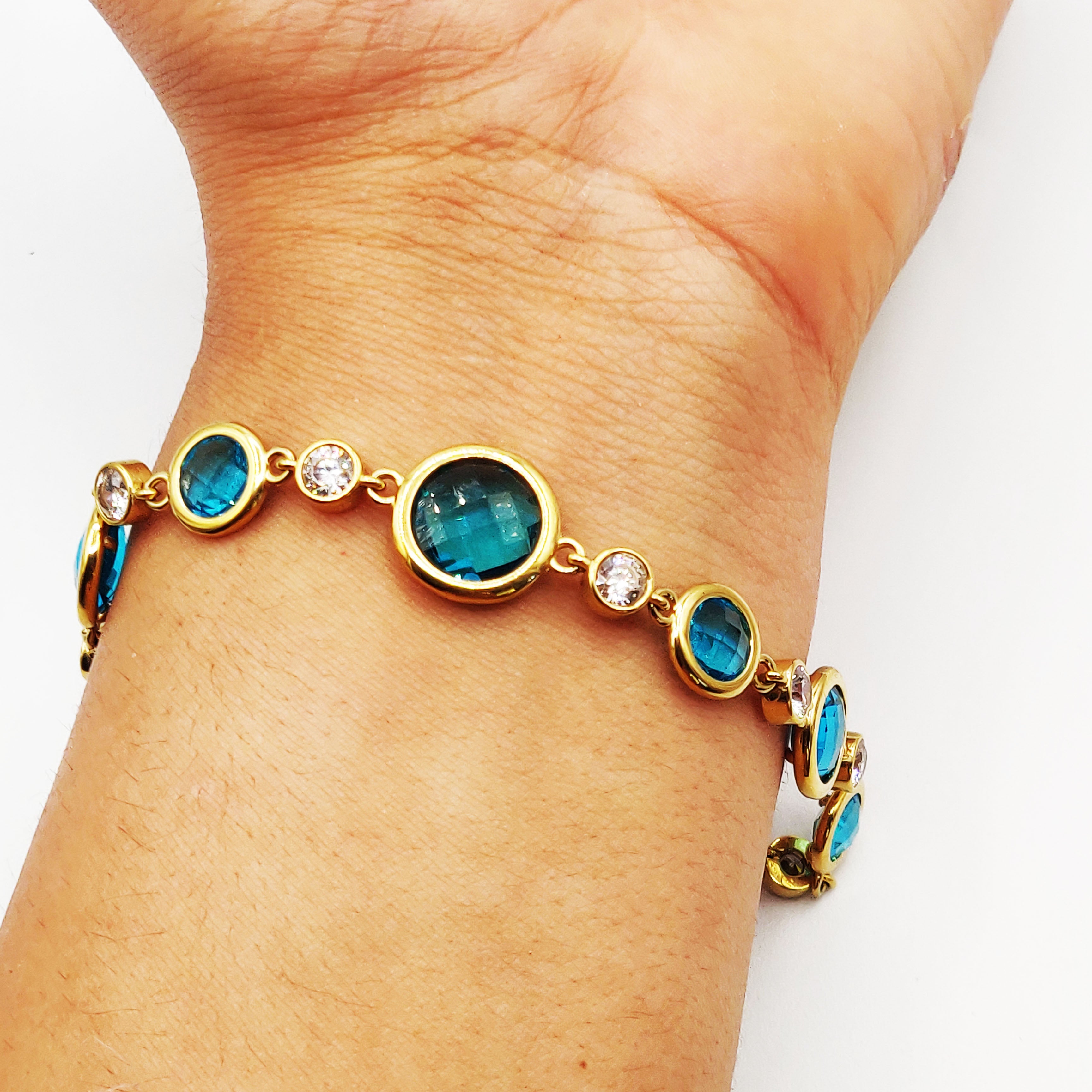 Bracelet Multi Cristaux Ronds Bleus Luxe