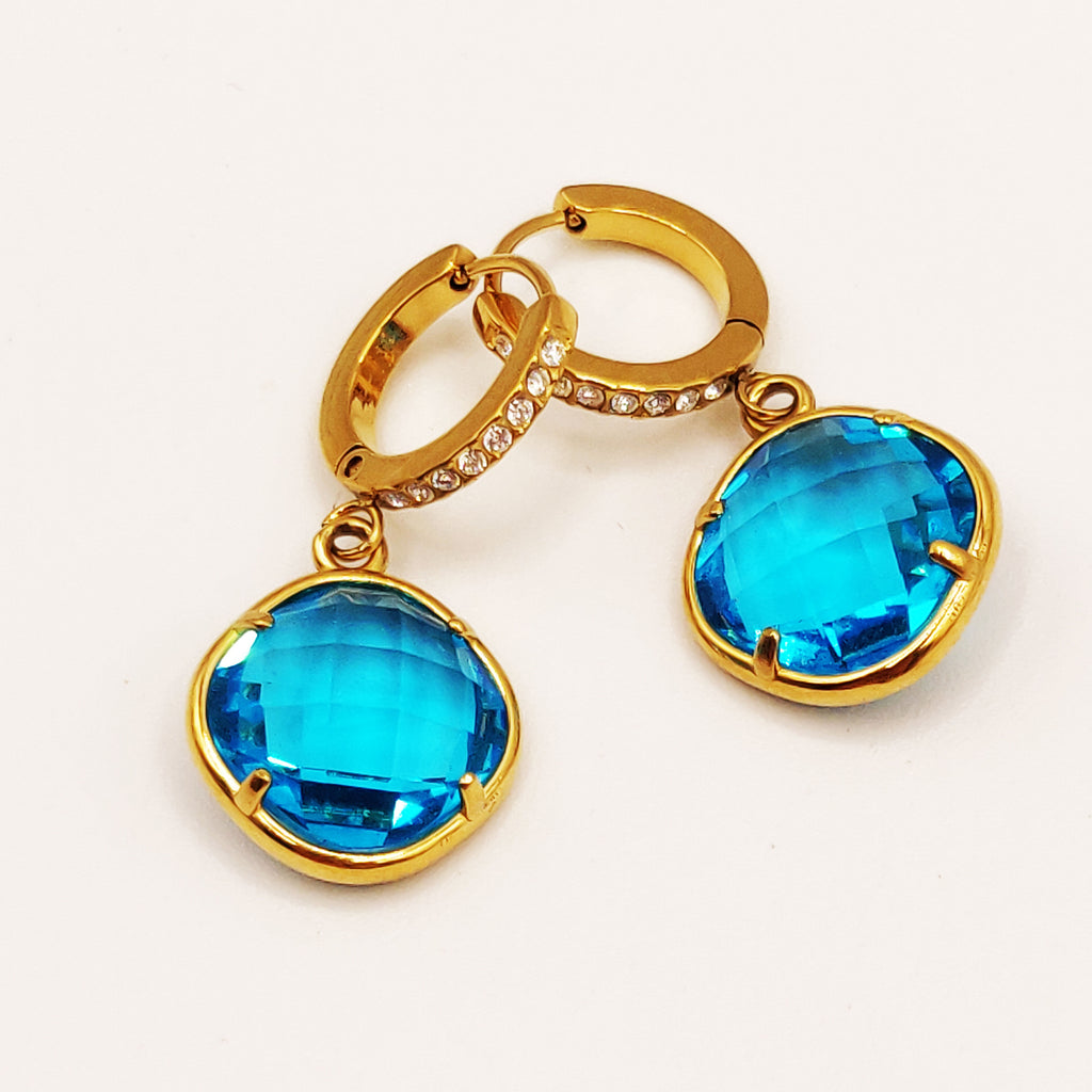 Boucles d'oreilles Multi Cristaux Losanges Bleus Luxe