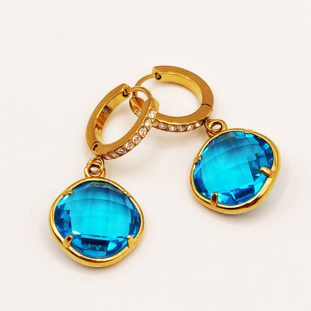 Boucles d'oreilles Multi Cristaux Losanges Bleus Luxe