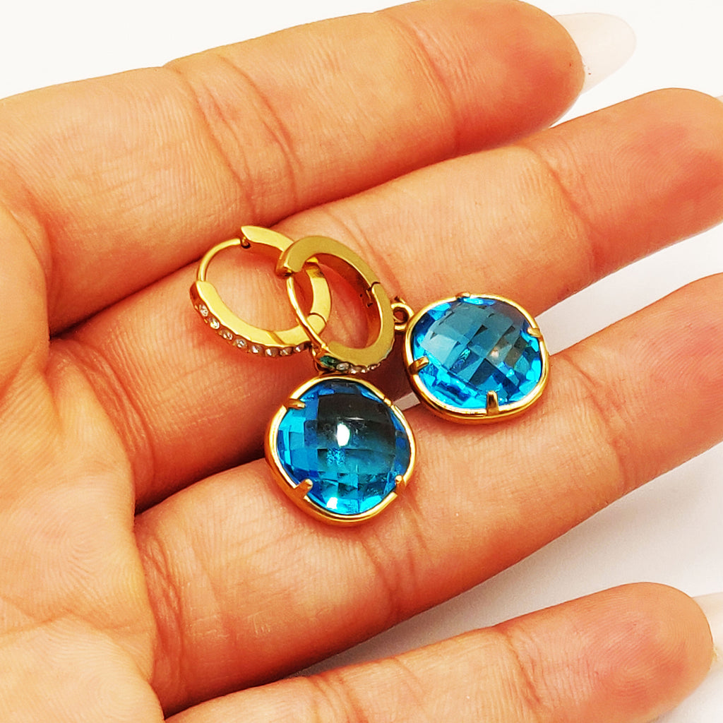 Boucles d'oreilles Multi Cristaux Losanges Bleus Luxe