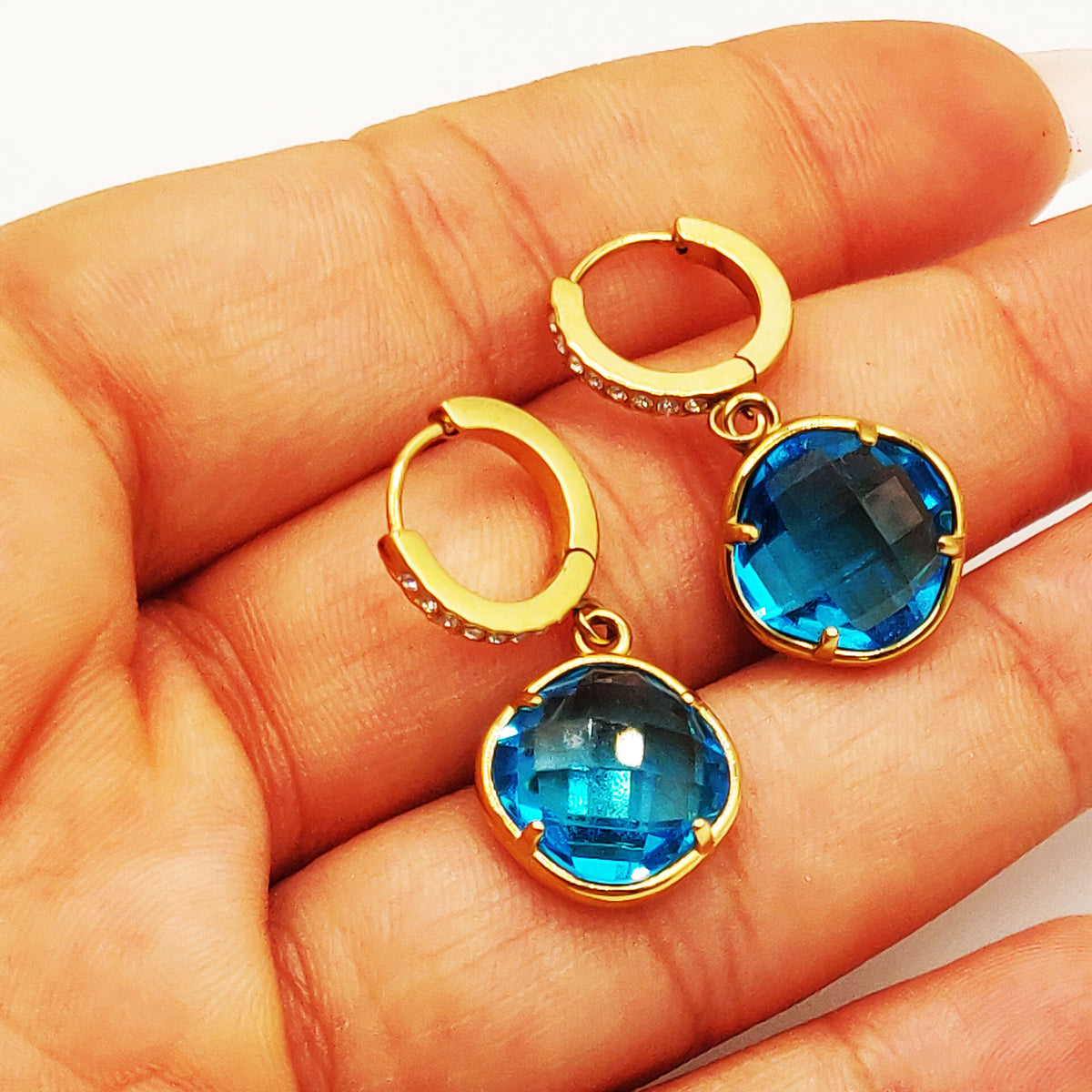Boucles d'oreilles Multi Cristaux Losanges Bleus Luxe