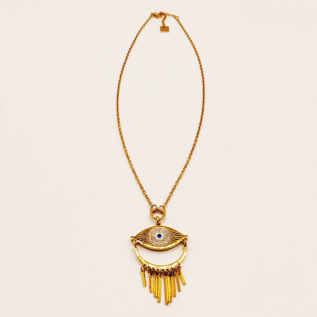 Collier Oeil Blanc Tour Cristaux Luxe