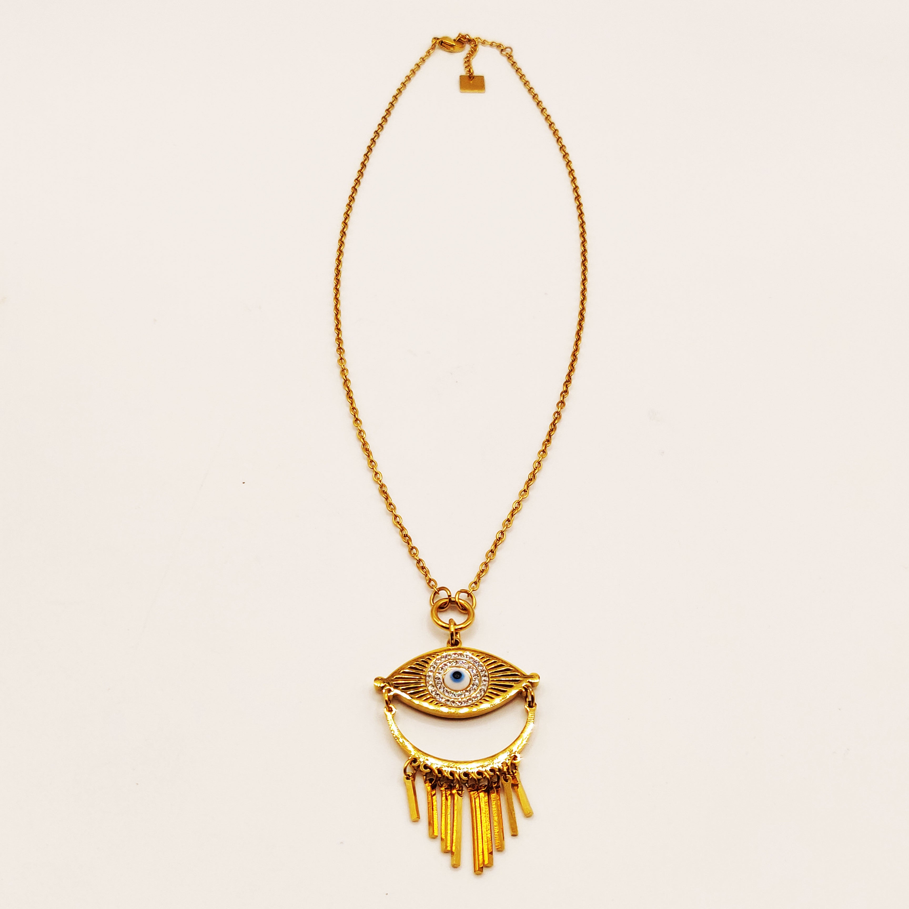 Collier Oeil Blanc Tour Cristaux Luxe