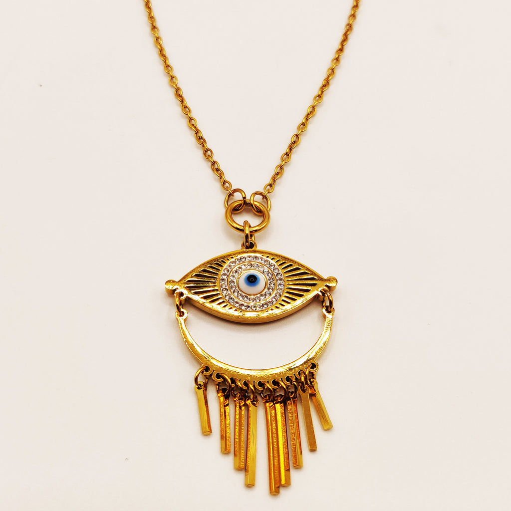 Collier Oeil Blanc Tour Cristaux Luxe