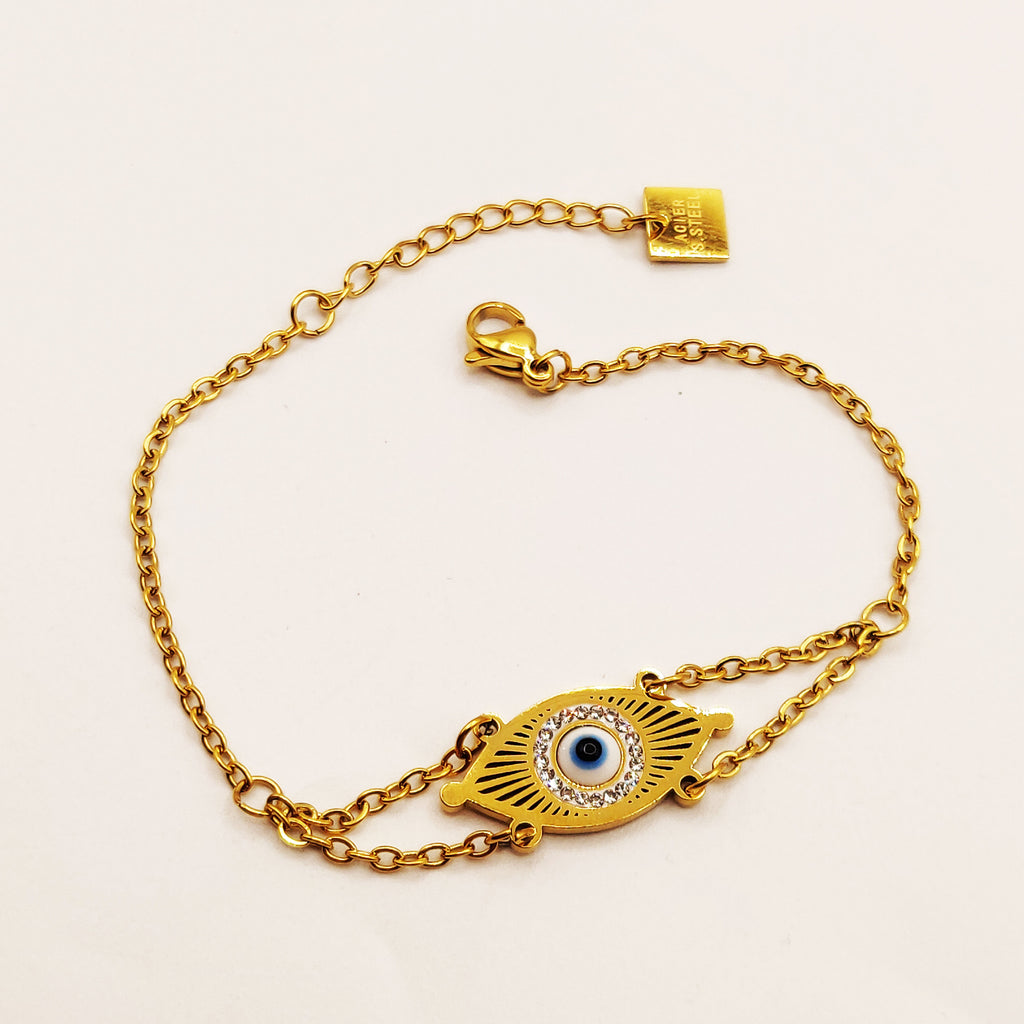 Bracelet Oeil Blanc Tour Cristaux Luxe