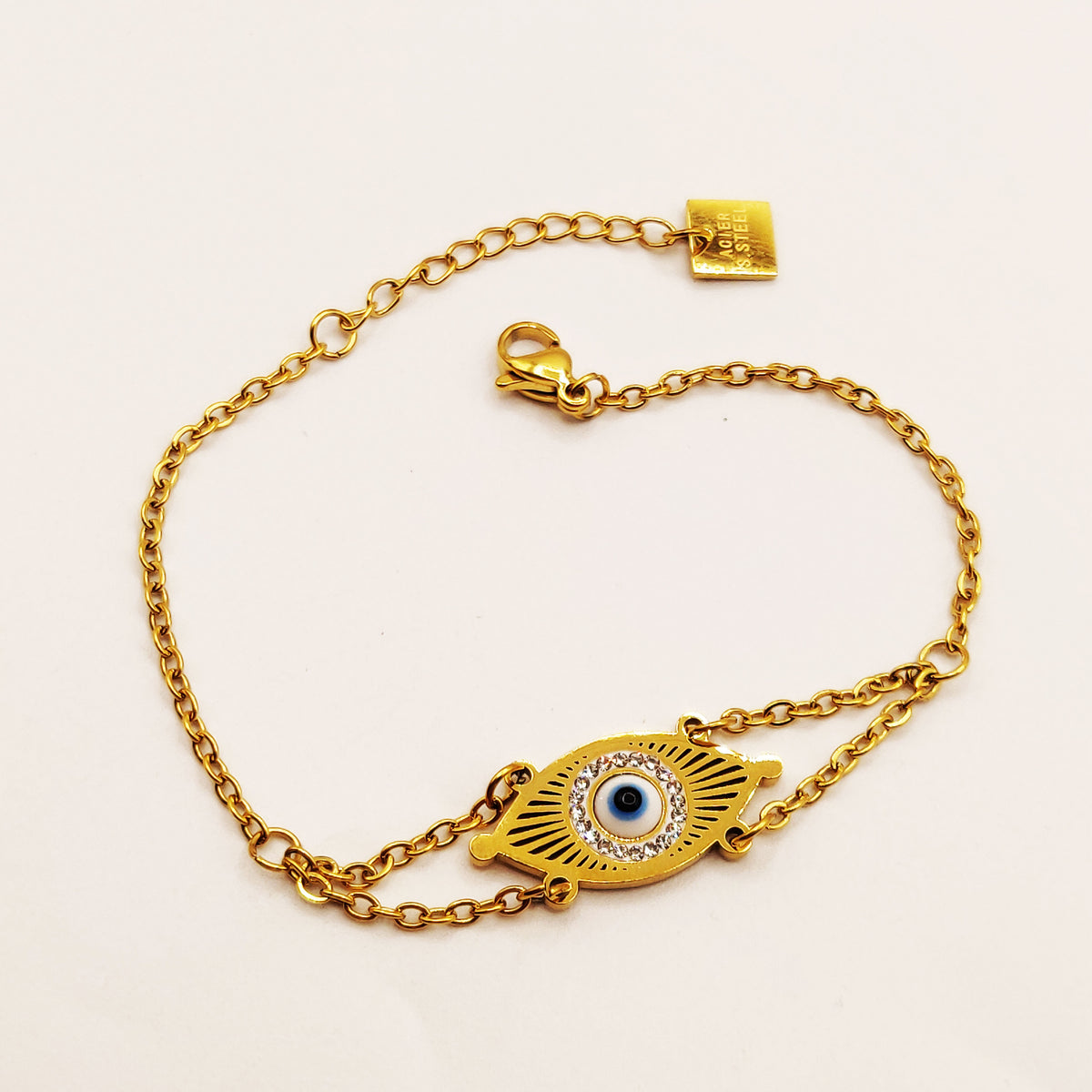 Bracelet Oeil Blanc Tour Cristaux Luxe