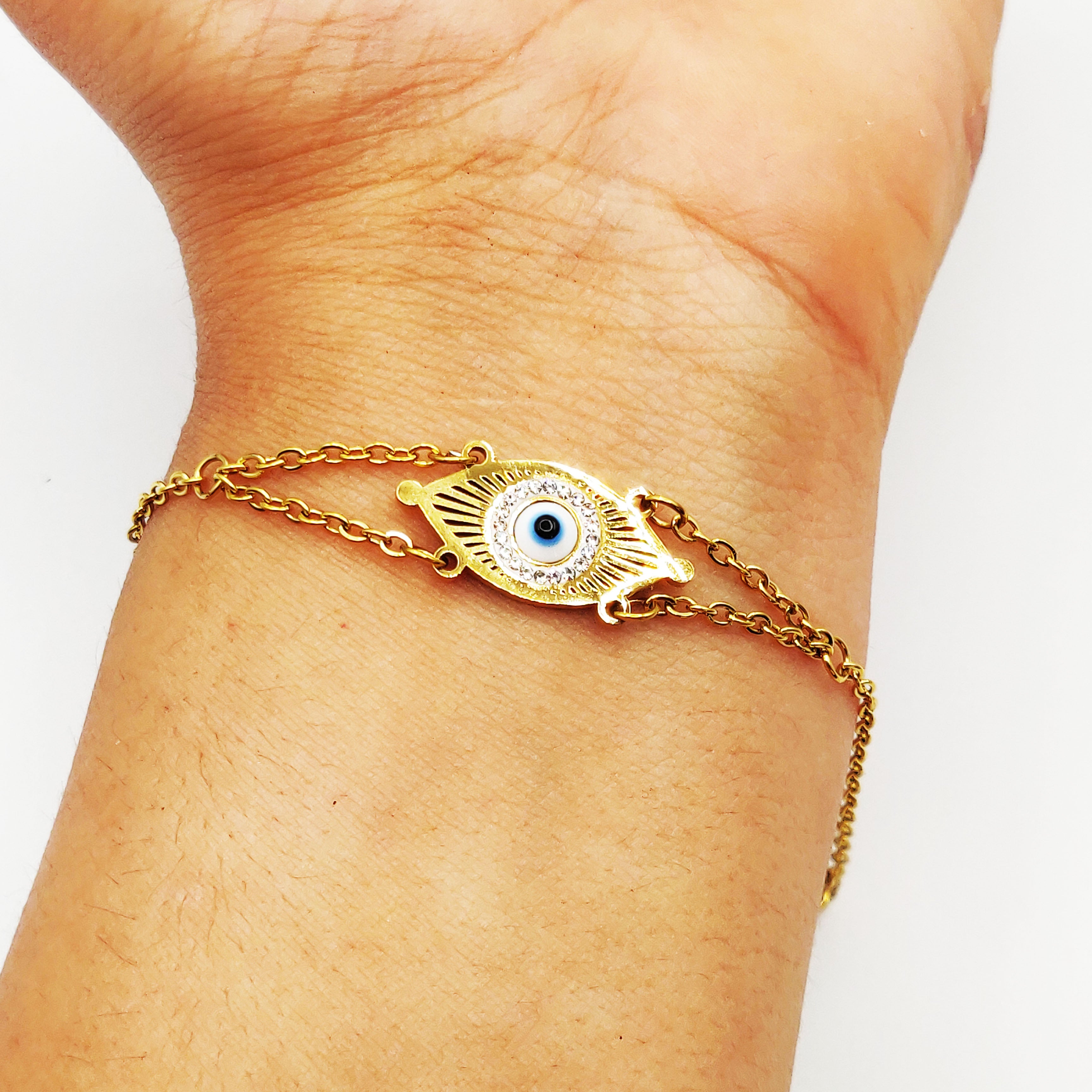 Bracelet Oeil Blanc Tour Cristaux Luxe