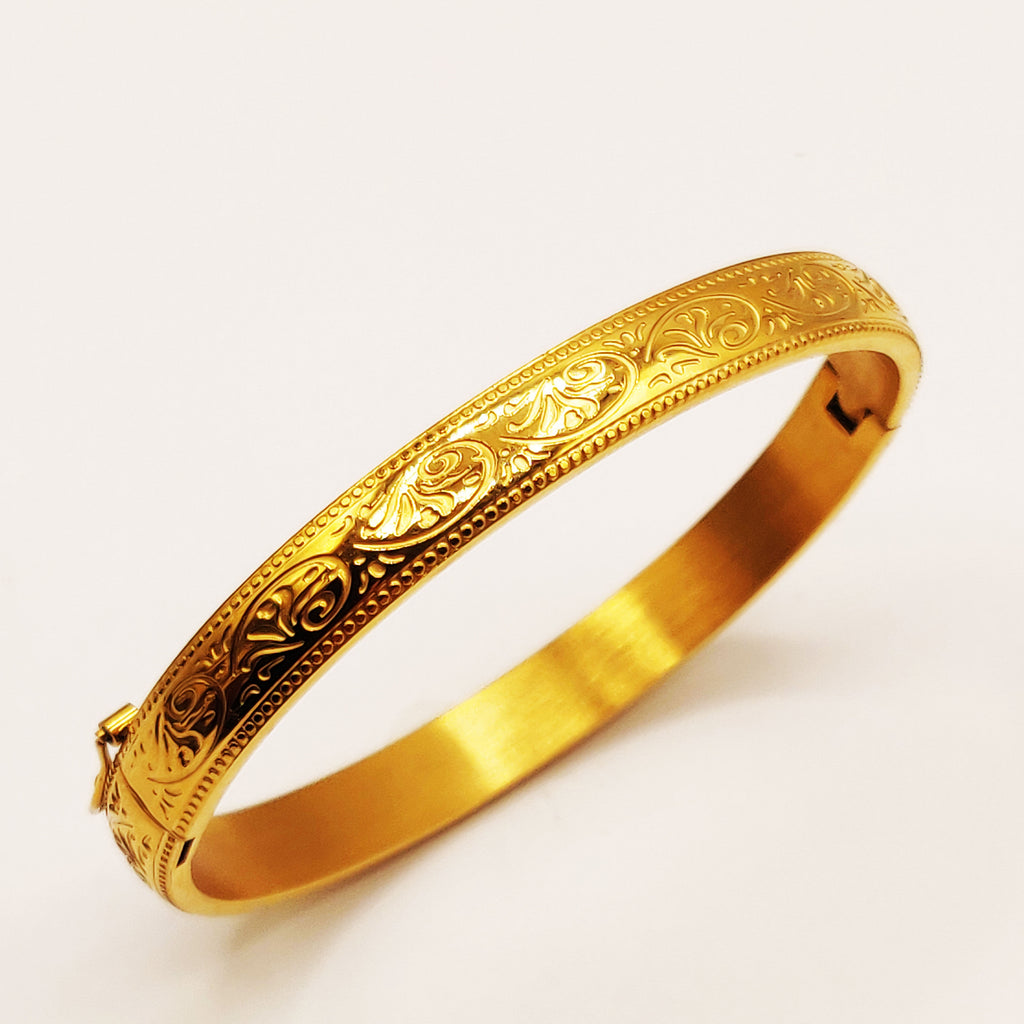 Bracelet Rigide Motifs Vagues Orientales Gravées Luxe