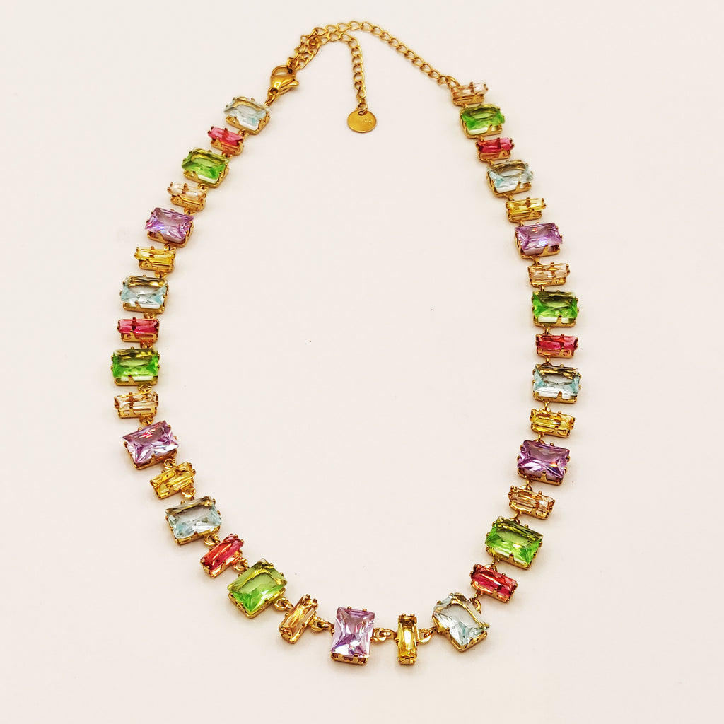 Collier Multi Cristaux Rectangles Multi Formes Multicolores Luxe