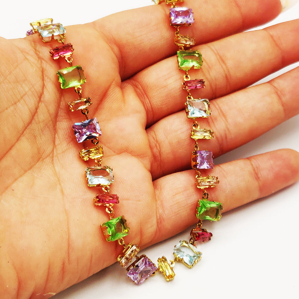 Collier Multi Cristaux Rectangles Multi Formes Multicolores Luxe