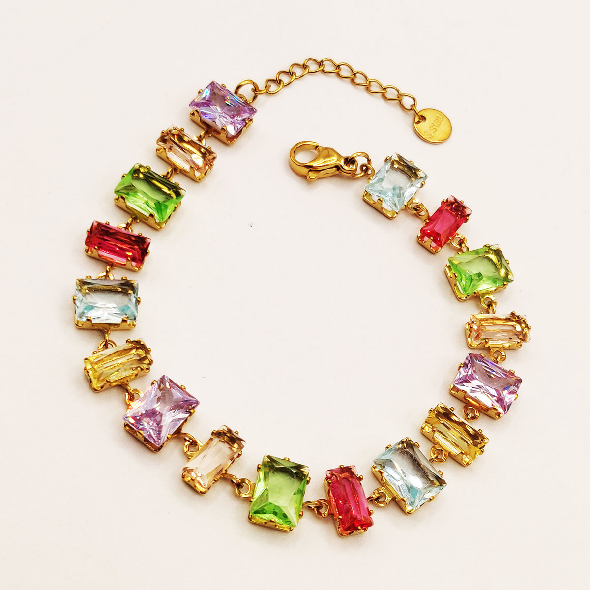 Bracelet Multi Cristaux Rectangles Multi Formes Multicolores Luxe