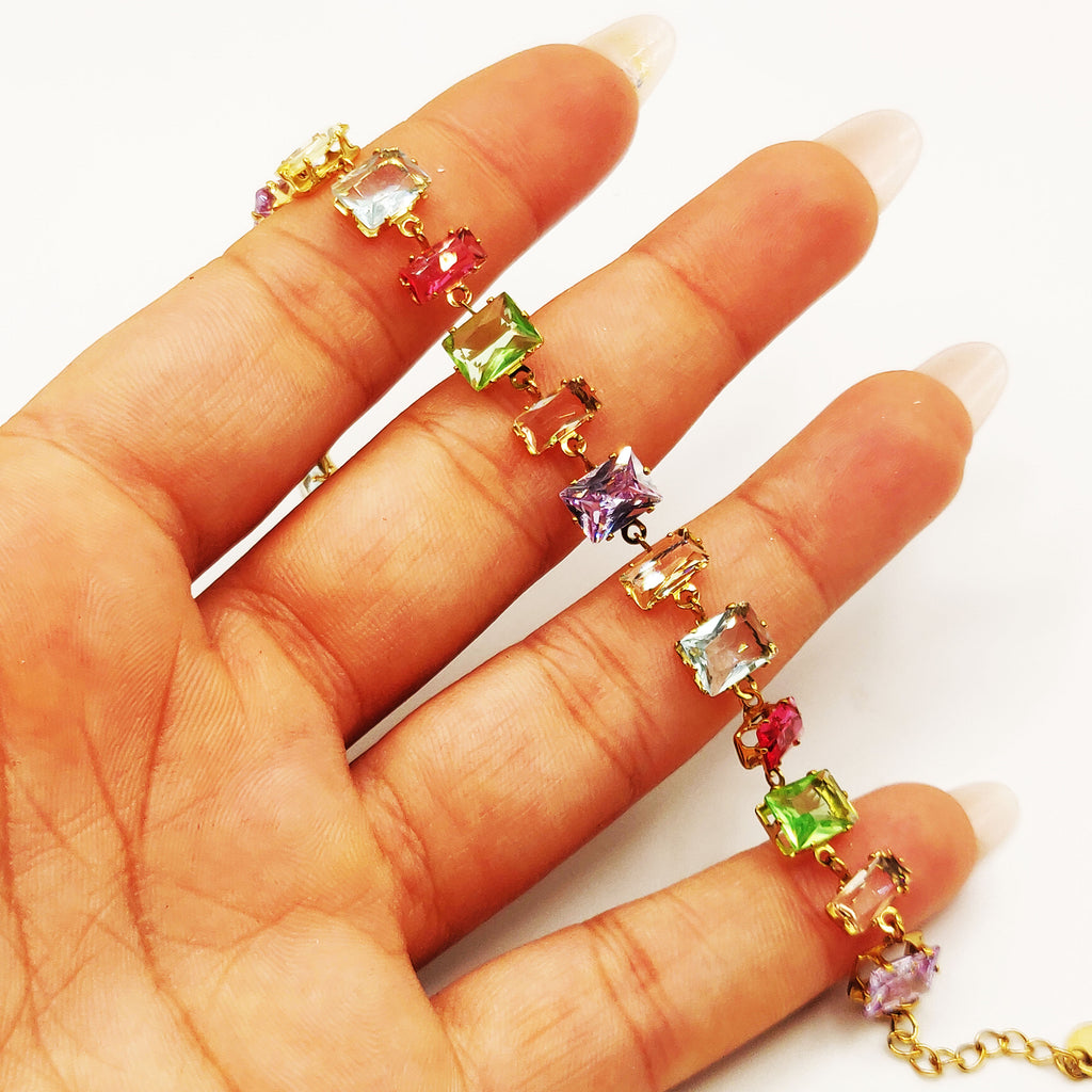 Bracelet Multi Cristaux Rectangles Multi Formes Multicolores Luxe