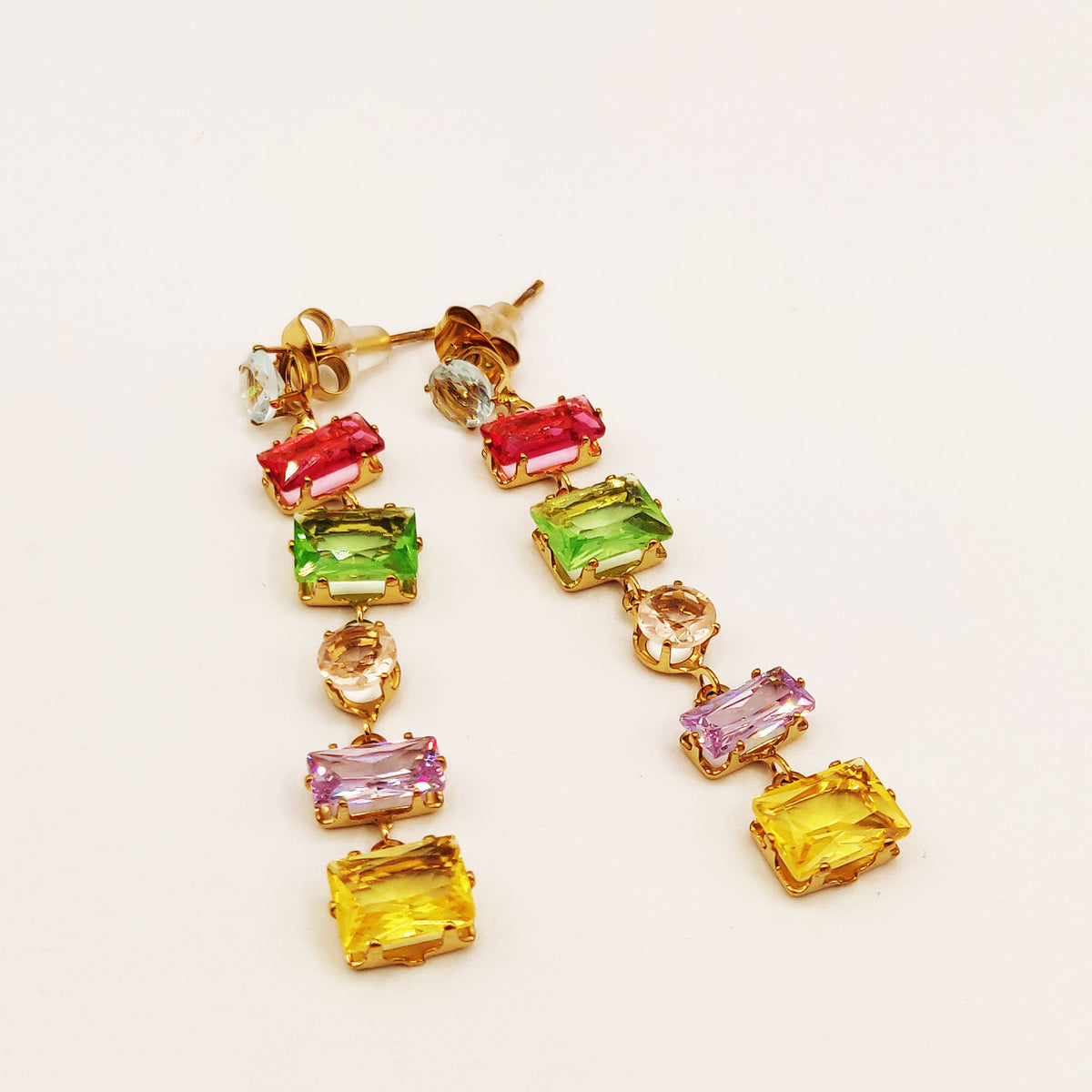 Boucles d'oreilles Multi Cristaux Rectangles Multi Formes Multicolores Luxe
