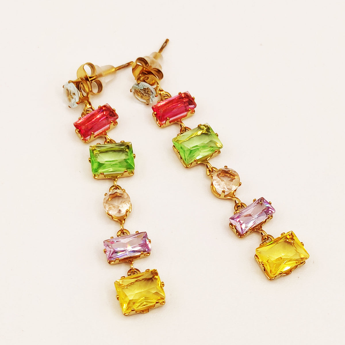Boucles d'oreilles Multi Cristaux Rectangles Multi Formes Multicolores Luxe