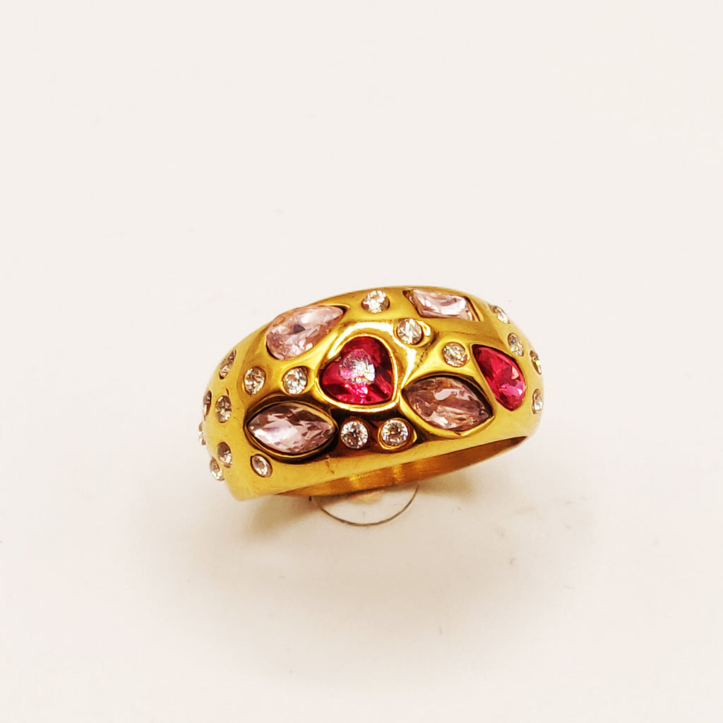 Bague Cristaux Multiformes Roses et Transparents Luxe