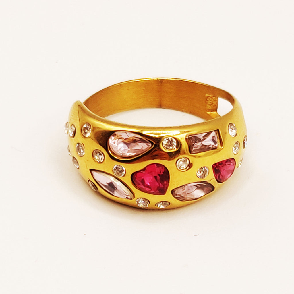 Bague Cristaux Multiformes Roses et Transparents Luxe