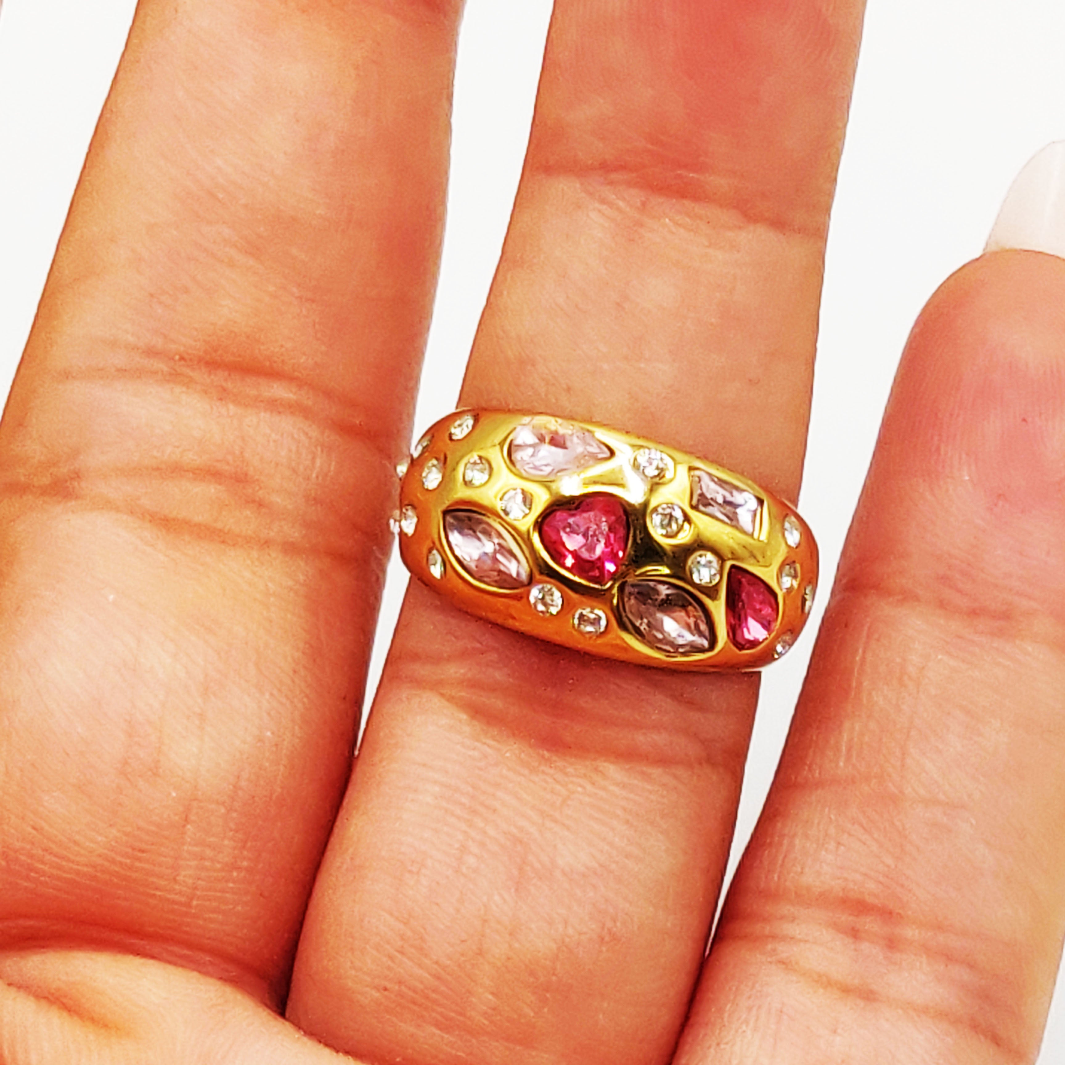 Bague Cristaux Multiformes Roses et Transparents Luxe