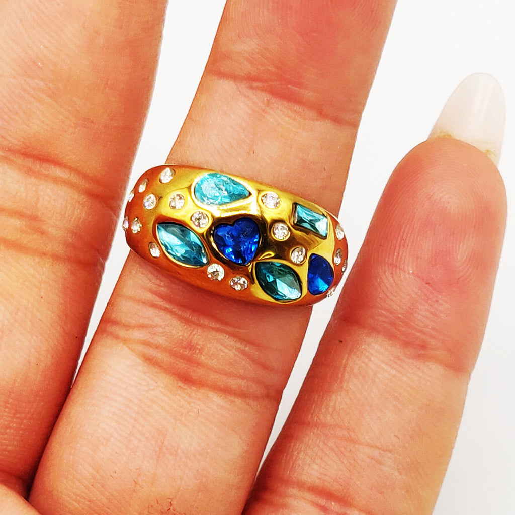 Bague Cristaux Multiformes Bleus et Transparents Luxe