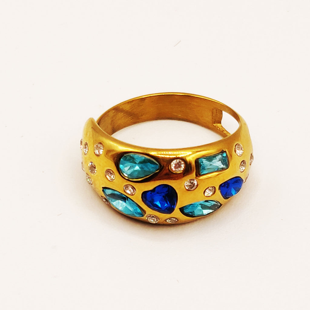 Bague Cristaux Multiformes Bleus et Transparents Luxe