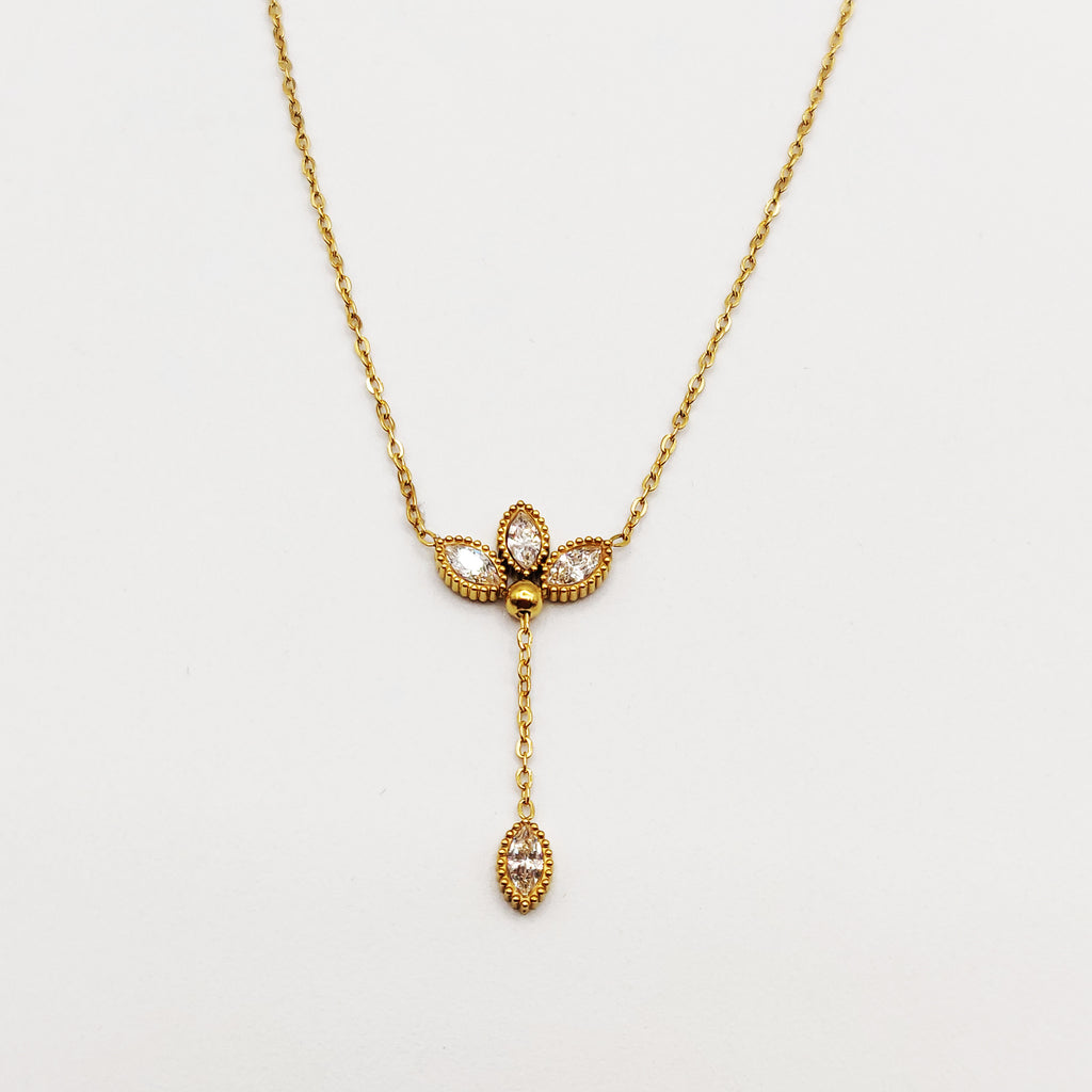 Collier Triple Feuilles Cristaux Pendentif Feuille Luxe