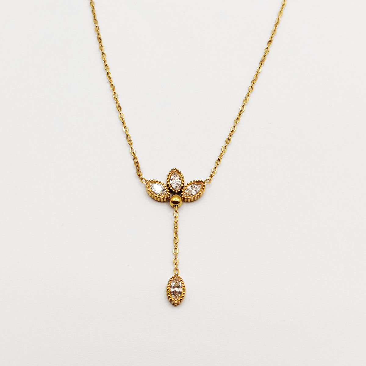 Collier Triple Feuilles Cristaux Pendentif Feuille Luxe