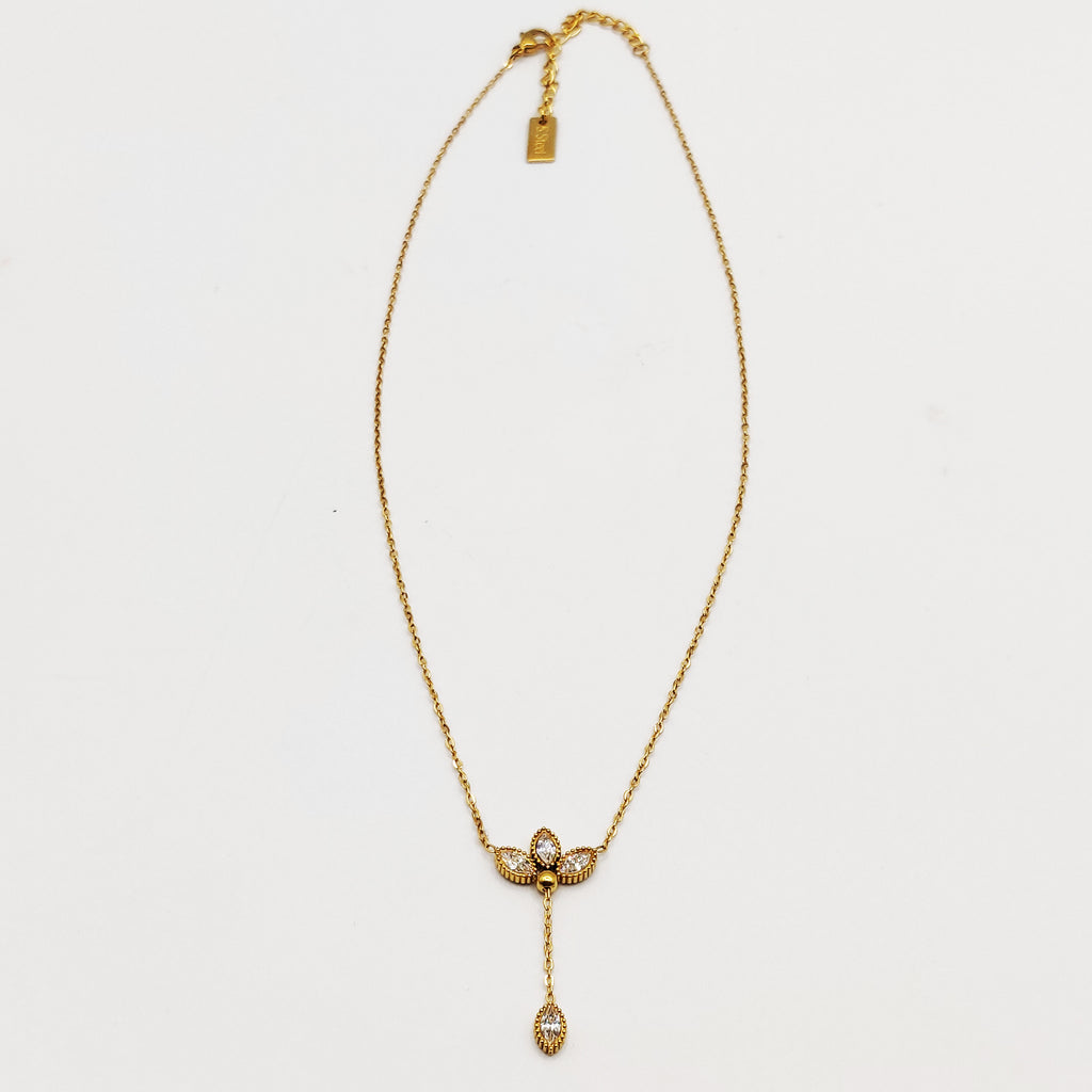 Collier Triple Feuilles Cristaux Pendentif Feuille Luxe