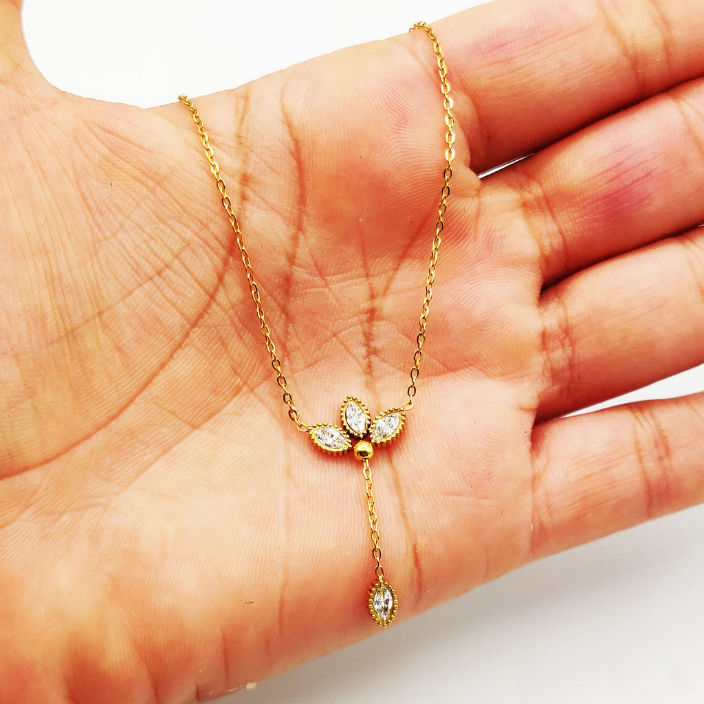 Collier Triple Feuilles Cristaux Pendentif Feuille Luxe